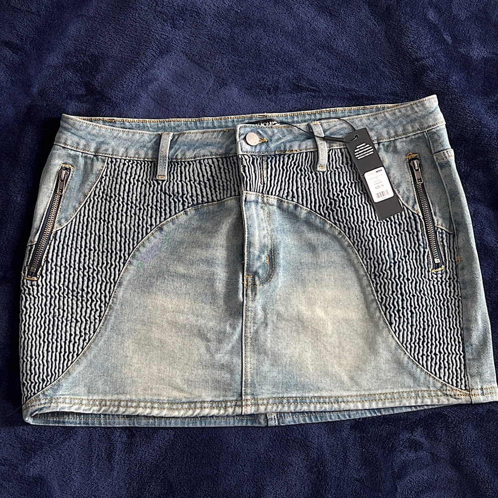 Denim Mini Skirt Moto Style NWT